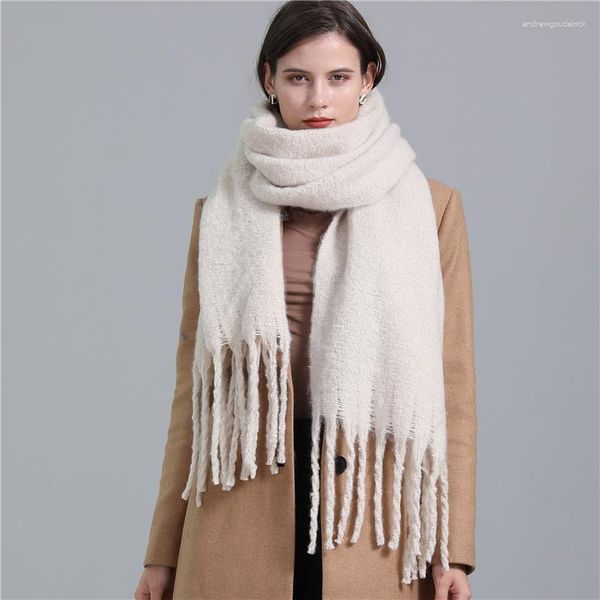 Cachecóis Cachecol Longo Grande Para Mulheres Masculinas Cachemira Quente de Inverno Cor Sólida Lenço de pescoço Cobertor com Franjas Pashmina Shalws Envoltórios