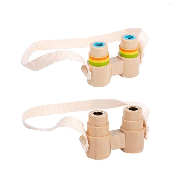 Telescopio Binocolo per bambini con lente d'ingrandimento e cinturino in legno Gioco di finzione Giocattolo per bambini 3-12 anni Campeggio Bird Watching