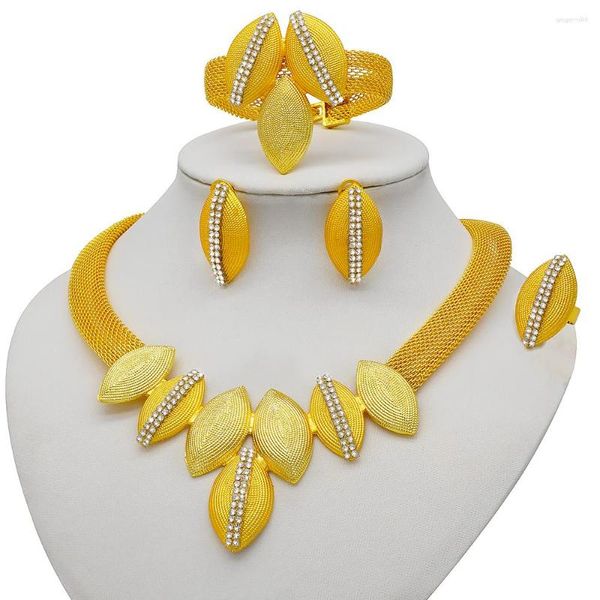 Collana orecchini set colore oro africano per le donne Dubai regali di nozze anello braccialetto festa nuziale