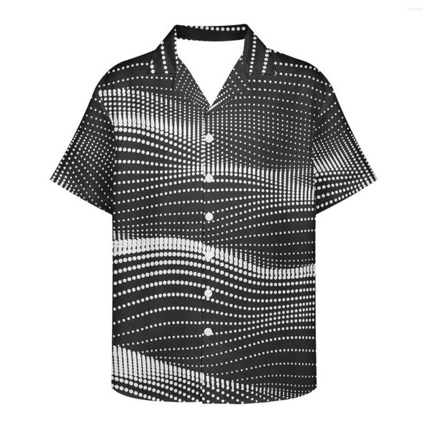 Camisas casuais masculinas Light Spot Dot Pattern Preto Branco 3D Ondulações Moda de verão Tamanho grande Praia Manga curta Camisas havaianas