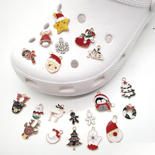 Acessórios para peças de sapatos liga de Natal de chapéu de decoração de bling jibitz fivela para encanta de candidatos a uma série de pulseiras de pulseira snowflak