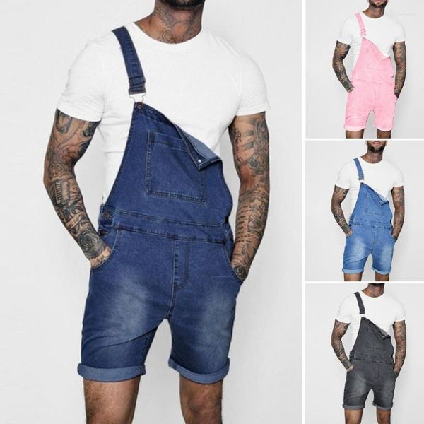 Herrenhosen Jeans Overall Shorts Stylischer cooler Denim-Overall Hip Hop Rollkanten Kurze Jean-Jumpsuits Streetwear