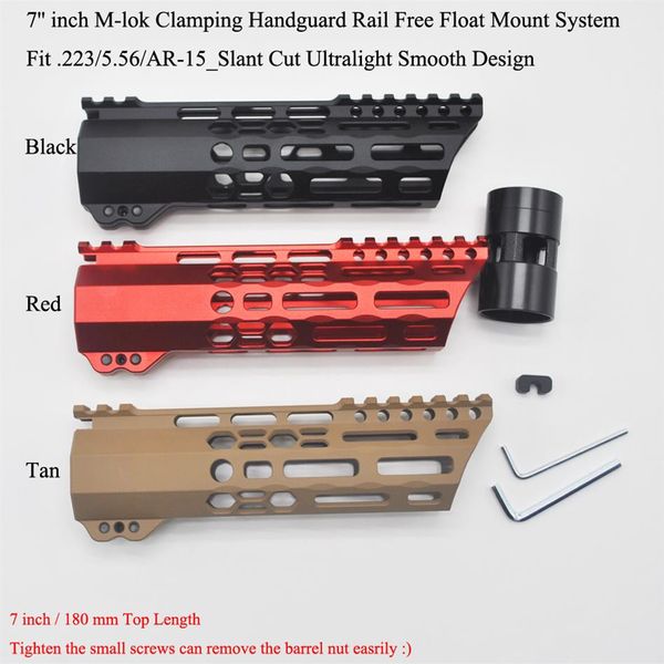 7'' Zoll M-Lok Klemmhandschutzschiene Slant Cut Ultraleichtes schlankes Schwimmermontagesystem Schwarz Rot Tan Farbe 327J