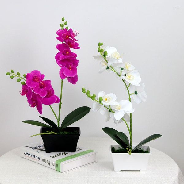 Dekorative Blumen, 44 cm, künstlicher Schmetterling, Orchidee, 3D-Druckfolie, Bonsai-Blume und Topfpflanze, Innendekoration