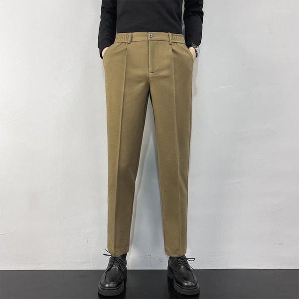 Pantaloni da uomo Autunno Inverno Panno di lana spesso Abito casual Dritto Drappo Pantaloni di marca coreana di moda maschile Caffè marrone