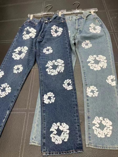 estilistas masculinos Jean Jeans Calças Jeans com estampa de flores Calças de trilha Streetwear reta Casual Calças masculinas e femininas CHG23072917
