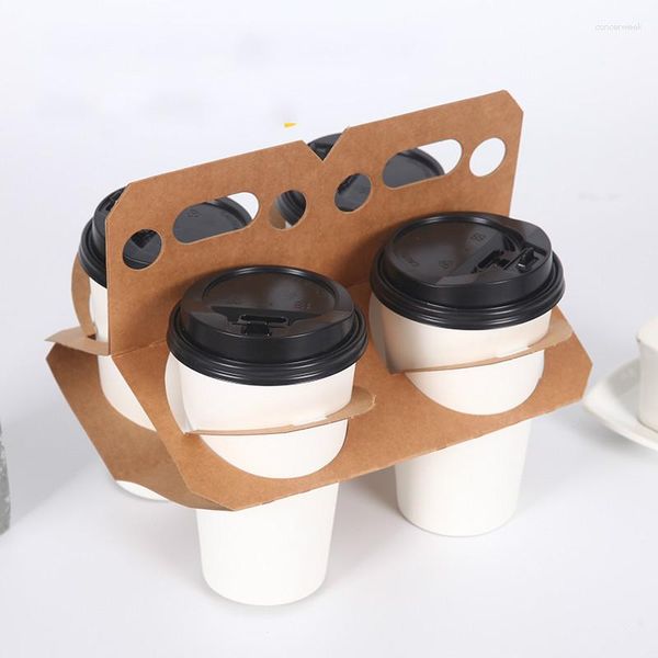 Canudos para copos descartáveis 20 peças suporte para copo duplo com quatro grades para levar bebida embalada café leite chá suco papel kraft alça