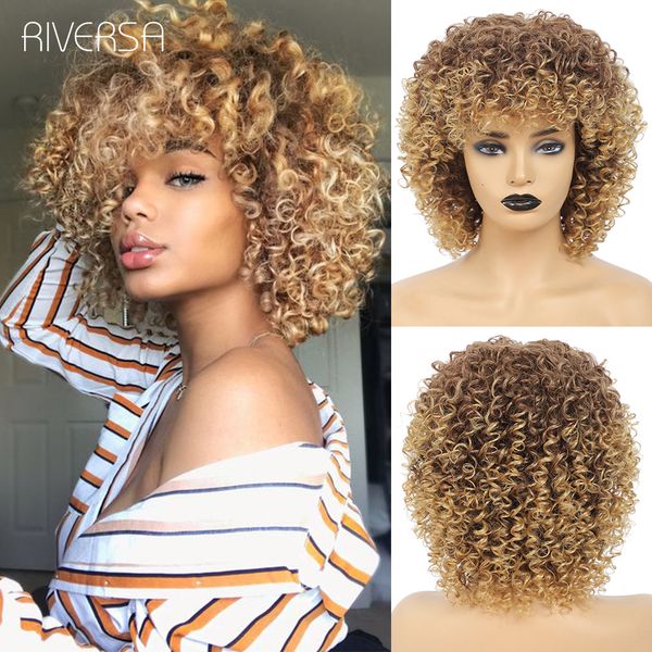 Cosplay s 14 pollici Afro crespi ricci ombre capelli biondi per le donne stili sintetici marrone naturale resistente al calore 230728