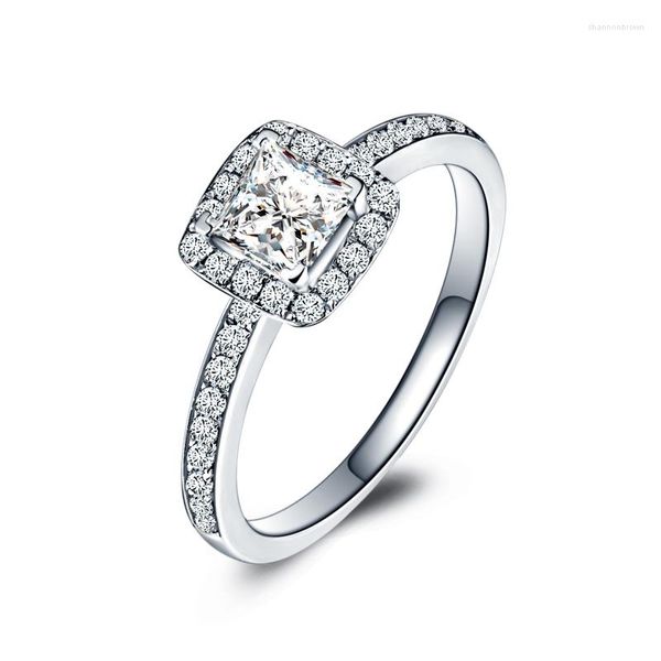 Cluster-Ringe ZHJIASHUN Eleganter 1CT Princess Cut Moissanites 14K Soild Weißgold Diamant für Frauen Schmuck Kostenlose Gravur