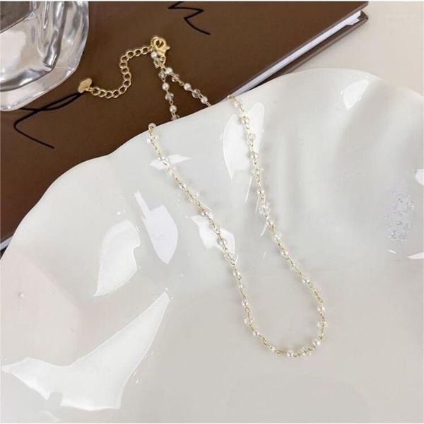 Catene Light Luxury Pearl Crystal Fine Sparkle Collar Chain Fashion Temperament Collana per le donne