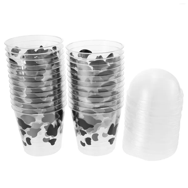 Bicchieri usa e getta Cannucce 25 pezzi Staffa Tazza per bevande fredde Dessert Supporto in plastica Fodera Forniture per negozi di dolci Coperchio per budino Contenitore trasparente