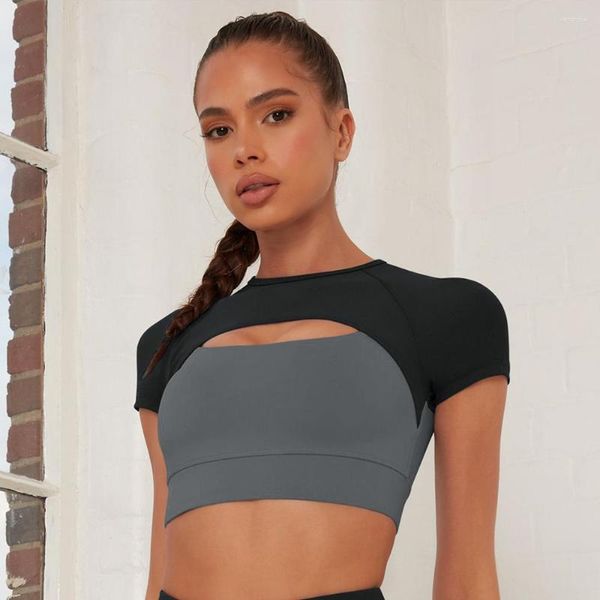 Camicie attive Palestra Crop Top senza cuciture Yoga Fitness Calzamaglia da donna Sport Manica corta Squat Allenamento Ombre Sportswear Activewear