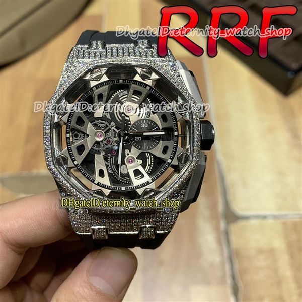 Eternity Watches RFF 26421 Skeleton Black Dial Diamond inlay Bezel 904L Steel Case Japan VK Quartz Chronograph Mens Watch Rubber S204P