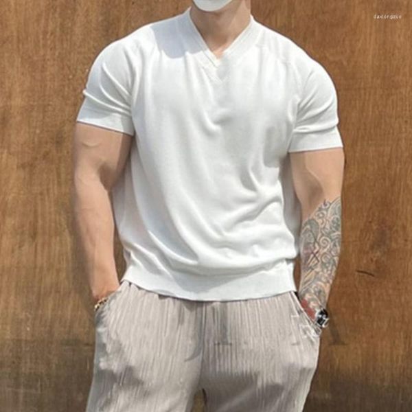 Männer T-shirts INCERUN Tops 2023 Koreanische Stil Hübsche Herren Lose V-ausschnitt T-shirts Casual Streetwear Solide All-match Kurzarm camiseta