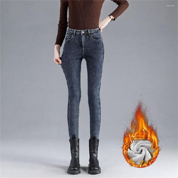 Женские джинсы мода растягивание с высокой талией брюки женское повседневное бархатное качество женского качества толстые женщины Vaqueros mujer