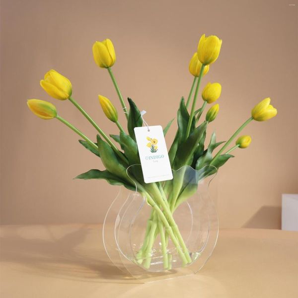 Dekorative Blumen, 10 Stück, Tulpen-Acrylvase (1 Set), Silikon-Blütenblätter, die sich echt anfühlen, Calla, Zuhause, Ostergeschenk, künstliche Blumen, Bonsai-Dekoration