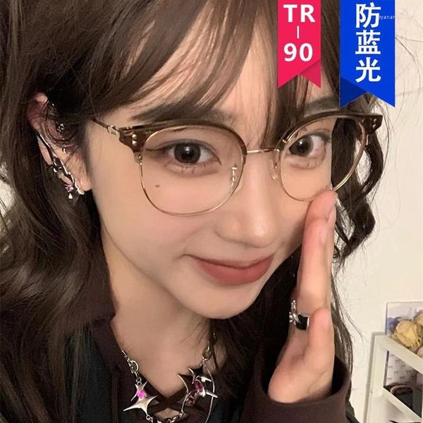 Óculos de sol ultraleve meia armação moda feminina rosto redondo retrô japonês sem maquiagem armação de óculos masculino pode combinar graus