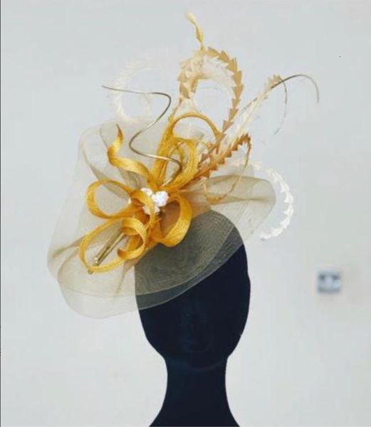 Berretti Nice Sinamay Capelli Fascinator Cappelli Copricapo da sposa Donna Copricapo di piume Clip Party Tea Peal Chic Fascinators Cappello 230729