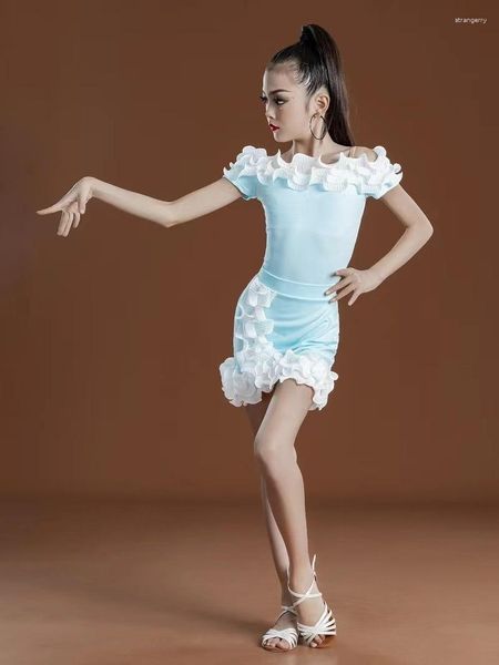 Bühnenkleidung, lateinamerikanisches Tanzkleid für Mädchen, Sommerklasse, Prüfungswettbewerb, Kinder-Split-Mode-Performance-Mädchenkostüm