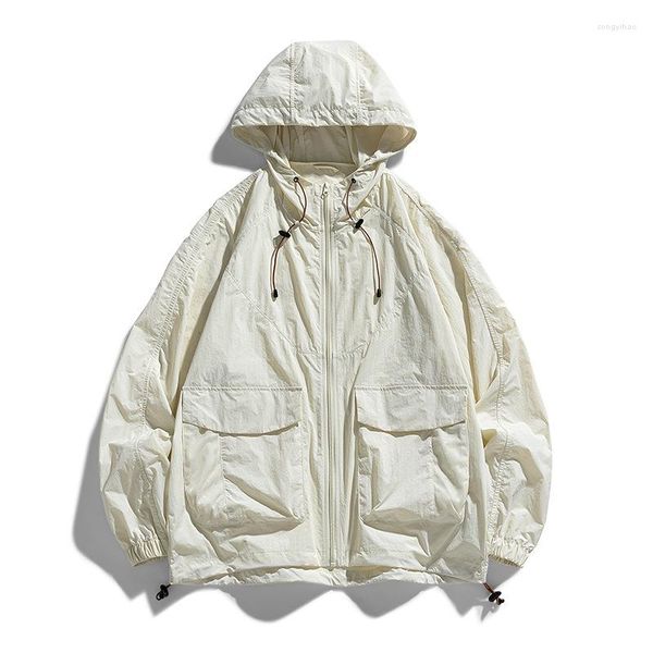 Jaquetas masculinas de secagem rápida com capuz protetor solar roupas confortáveis respiráveis proteção solar jaqueta masculina esportes ao ar livre casaco fino à prova d'água