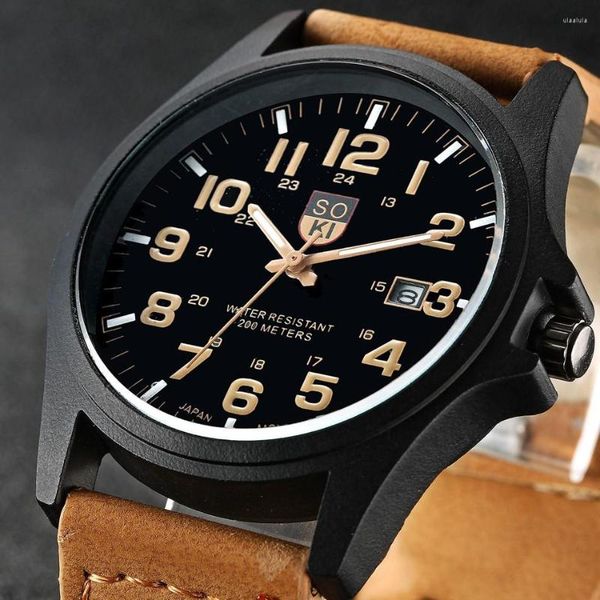Relógios de pulso Marca Relógios militares esportivos Moda Casual Relógio de quartzo Couro Analógico Masculino 2023 SOKI Relógio de pulso de luxo Relogio Masculino