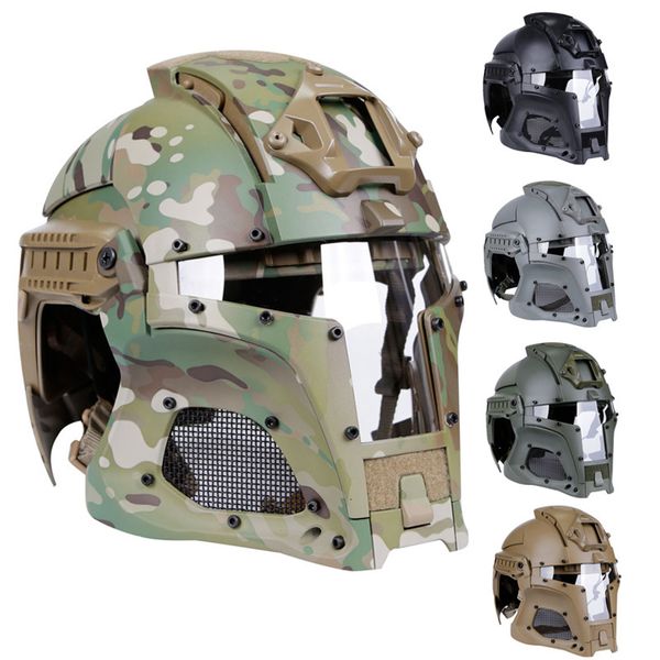 Capacetes de ciclismo Militar Airsoft Máscara de capacete de rosto inteiro Capacete de combate tático de segurança Ajustável Exército Wargame CS Paintball Tiro Capacete Máscara 230728