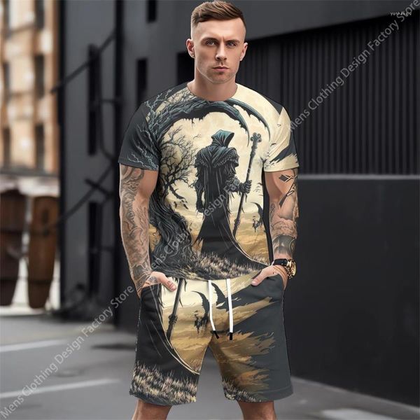 Tute da uomo 2023 Summer Casual Tuta da uomo T-shirt Shorts Moda Felpa Set Abbigliamento Stampa 3D Skull Abbigliamento per