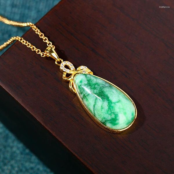 Colares com Pingente Banhado a Ouro Imitação de Jade Colar Feminino País Maré Gota de Água Luz Acessórios de Luxo Chinês