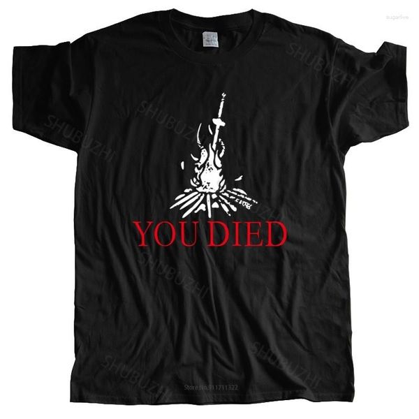 Erkek Tişörtleri Pamuk Tshirt Erkek Yaz Topları Öldüğünüz Dark Souls T -Shirt - Firelink Tapınağı Oyuncu Nerd Oyun Man Markası