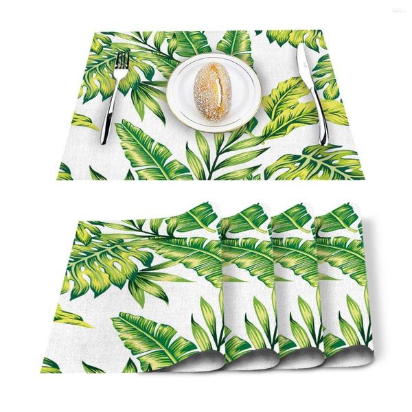 Runner da tavolo 4/6 pezzi set tappetini foglia di banana verde bianco tovagliolo stampato fresco accessori da cucina tovagliette decorative per feste domestiche