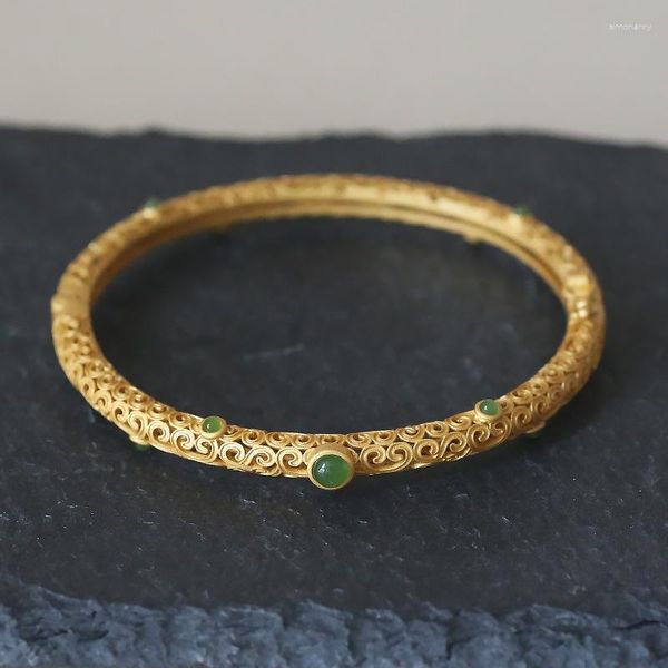 Bangle Vintage Fine Carving Gold Color Hollow Bangles для женщин Традиционные древние китайские роскошные ювелирные украшения.