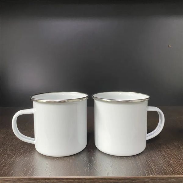 200 Stück 12oz Sublimations-Emailbecher Wärmeübertragung emaillierte Tasse mit Griff Kaffeetassen DH985 986