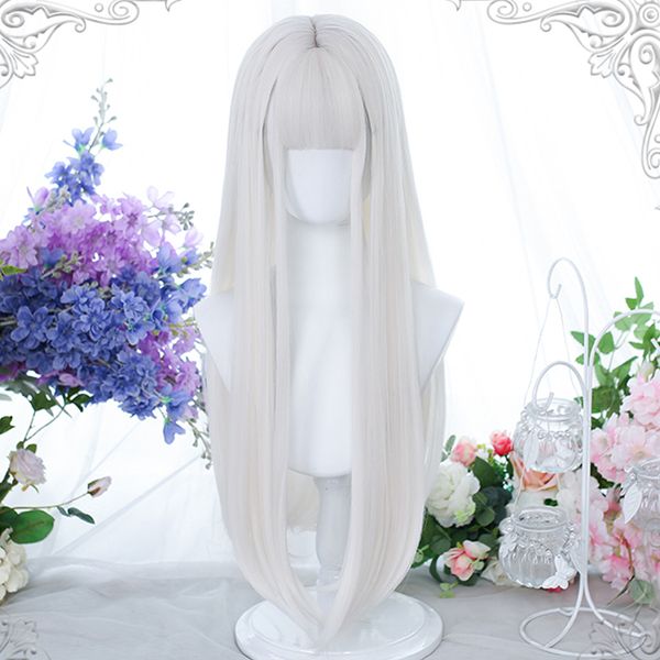 Cosplay s HOUYAN Cabelos longos e lisos sintéticos senhora pó branco franja cinza azul gradiente de cor misturada cosplay lolita resistente ao calor 230728