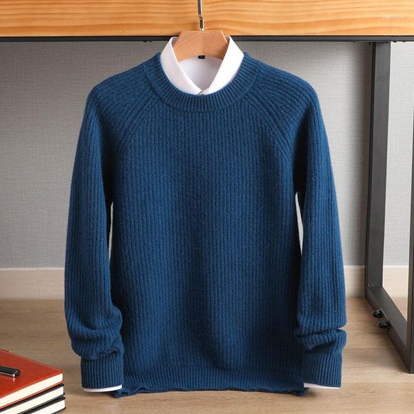 Suéteres masculinos de lã outono e inverno 2023 suéter grosso manga comprida para escritório cor sólida pulôver masculino