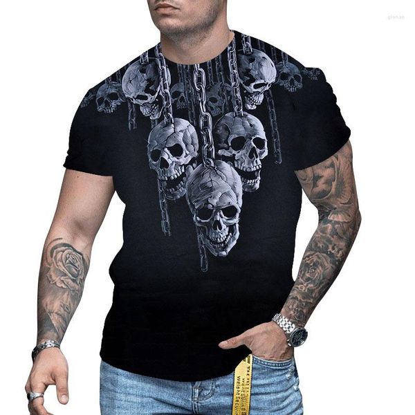 Herren T-Shirts Sommer Casual Top Dreieck Matrix Farbe Totenkopf Muster 3DT Shirt Übergroße bedruckte kurze Ärmel