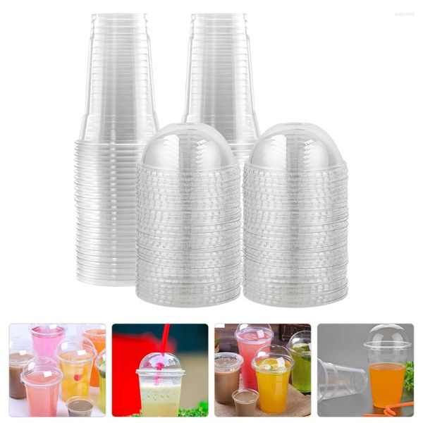 Copos descartáveis canudos 50 peças jarro de leite plástico copos com tampa multifuncional para água portátil transparente viagem