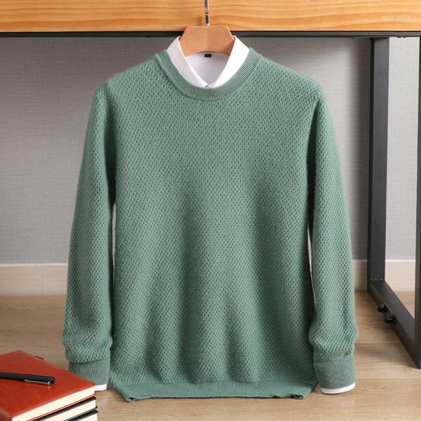 Suéter Masculino de Lã Suéter Masculino Engrossado 2023 Pulôver de Negócios Homem Manga Longa Decote em O Sólido Malha Escritório