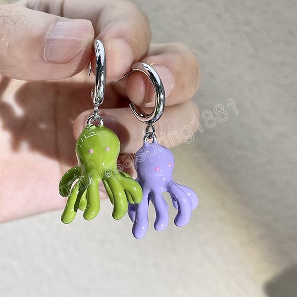 S925 Silber Nadel Kreative Cartoon Octopus Baumeln Ohrringe für Frauen Mädchen Bunte Asymmetrische Octopus Handgemachte Ohrringe