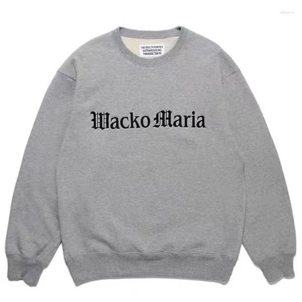 Männer Hoodies WACKO MARIA Übergroße Rundhals Sweatshirts Grau Baumwolle Männer Frauen Brief Gedruckt Muster Pullover