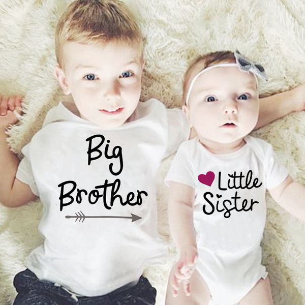 Vestidos para meninas Big Brother Little Sister Family Roupas Combinando Baby Girls Manga Curta Bodysuit T-shirt Casual Tops Kid Shirt 230728