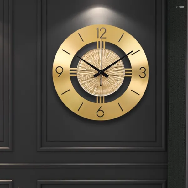 Relógios de parede Relógio de luxo Sala de estar Casa Decoração elegante de quartzo Número Agulhas Cobre Silencioso Quarto Horloge Decor