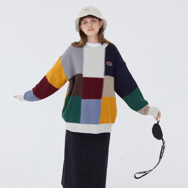 Suéteres femininos xadrez vintage coreano feminino cardigã manga longa tops harajuku suéter de malha roupas femininas agradável