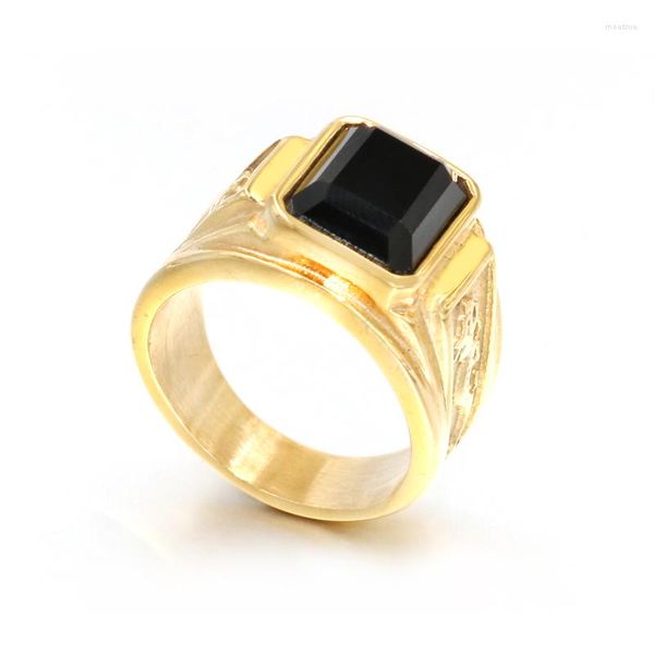 Cluster Ringe Gold Farbe Männer Hiphop Edelstein Hohe Qualität 316L Edelstahl mit CZ Stein Mode Einfache Männliche Ring Schmuck für Mann