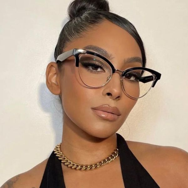 Sonnenbrille Anti Blaues Licht Gläser Halbrandlose Cat Eye Persönlichkeit Frauen Männer Mode Trend Rahmen Klare Brillen Computer Brille