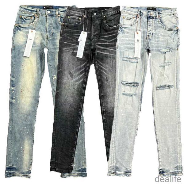 Jeans Roxo Designer Marca Calças Masculinas Pantalones Rasgados Lisos Regulares Denim Lágrimas Lavadas Velho Orifício Longo Tyyo