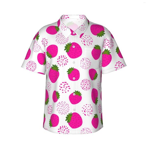 Camicie casual da uomo Cute Strawberry Uomo manica corta hawaiana abbottonata spiaggia floreale tropicale