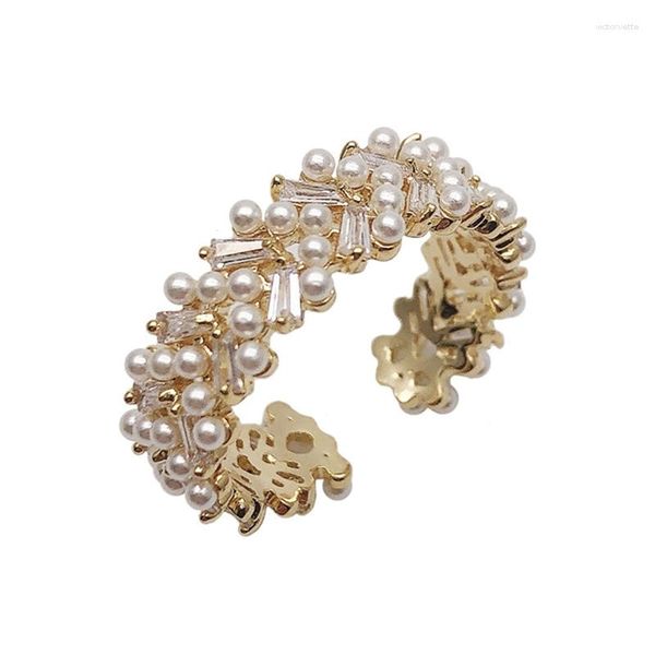 Cluster Ringe 2023 Perle Zirkon Gold Farbe Offen Für Frau Mode Koreanischen Schmuck Luxus Party Einstellbare Ungewöhnliche Mädchen Ring