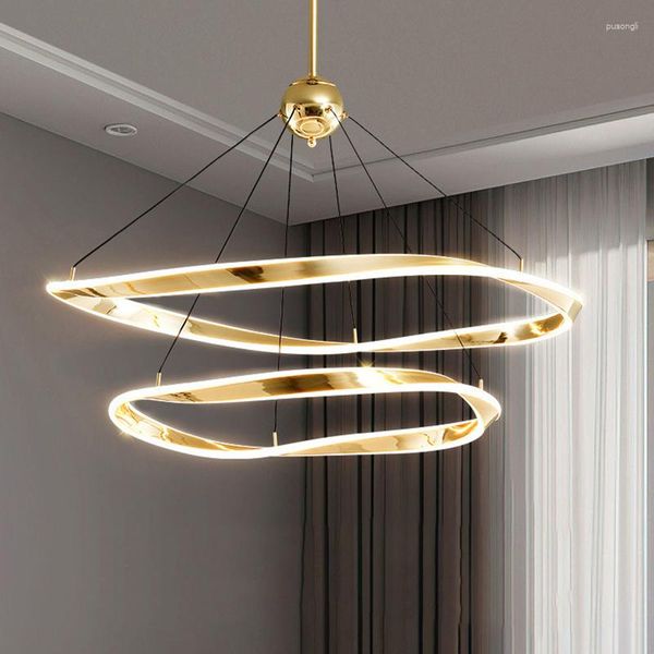 Lâmpadas pingente Mobius Strip Design de luxo moderno Arte Anel irregular Lustre de LED para decoração de casa Sala de jantar Cozinha Ilha El