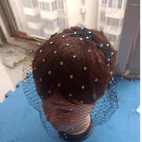 Véus de Noiva Misterioso Gaze Diamante Headwear Moda Europeia e Americana OL Festa Acessórios de Cabelo Argola Preto Estilo Borboleta