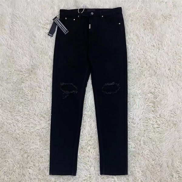 23SS MEN USA Sonbahar Kış Zipper Denim Pantolon Yıkanmış Kırık Patchwork Jeans High Street Düz Pantolon 308289L